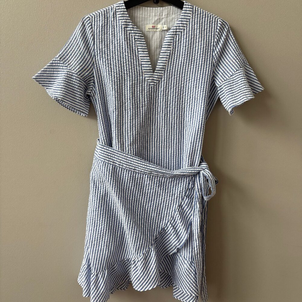 Vineyard Vines Nautical Striped Seersucker Wrap Mini Dress Size 2